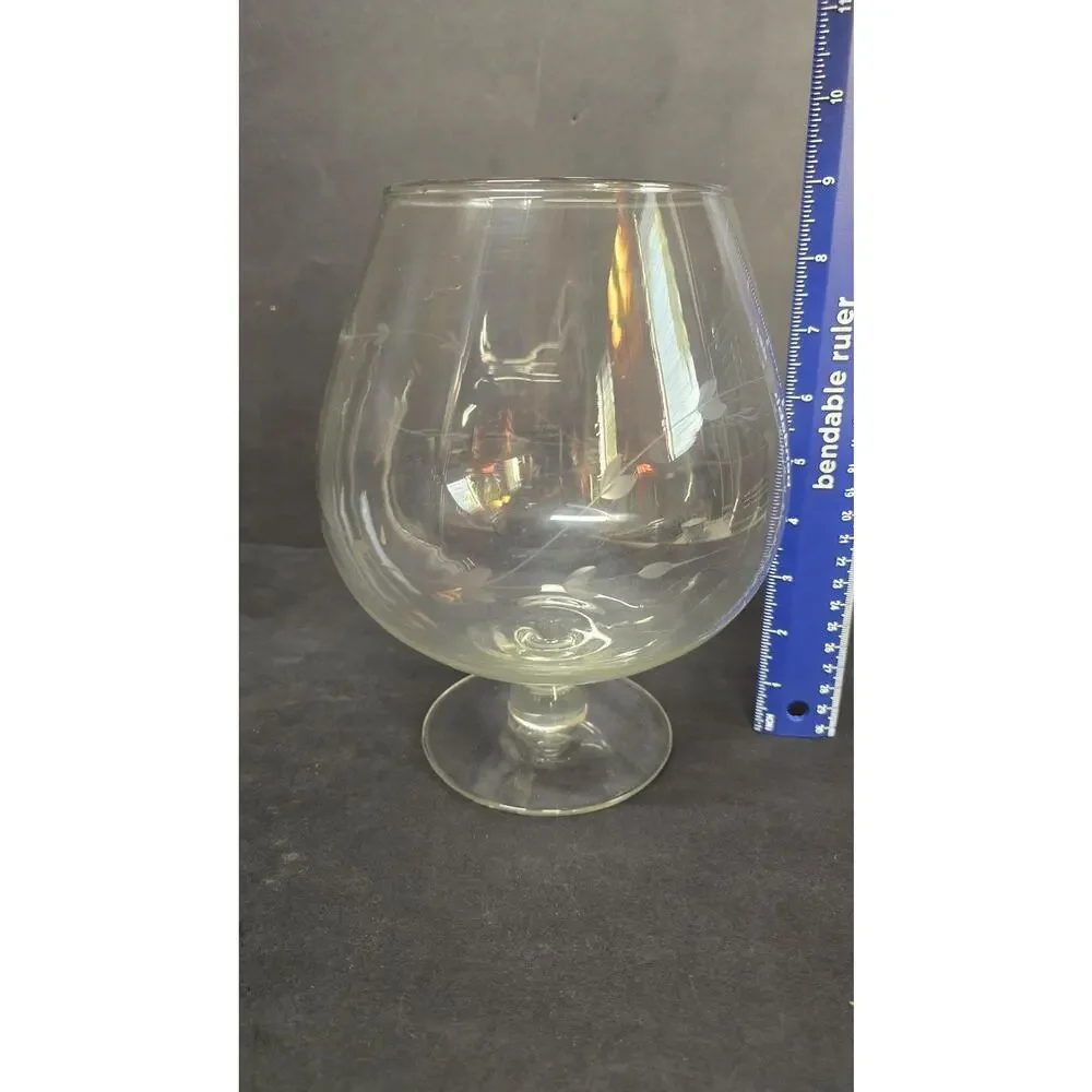 Vintage Princess House Large Snifter Glass Etched Leaf Vine Pattern Decorative